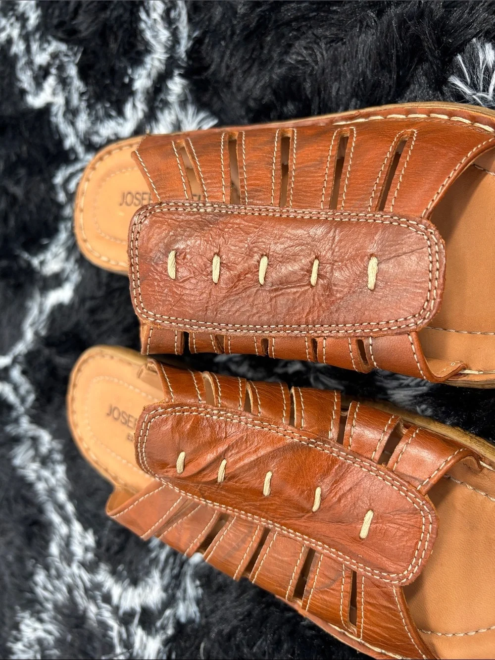 Josef Seibel brown leather slide on Catalonia 77 Sandal wedge shoes  37 (6.5-7)